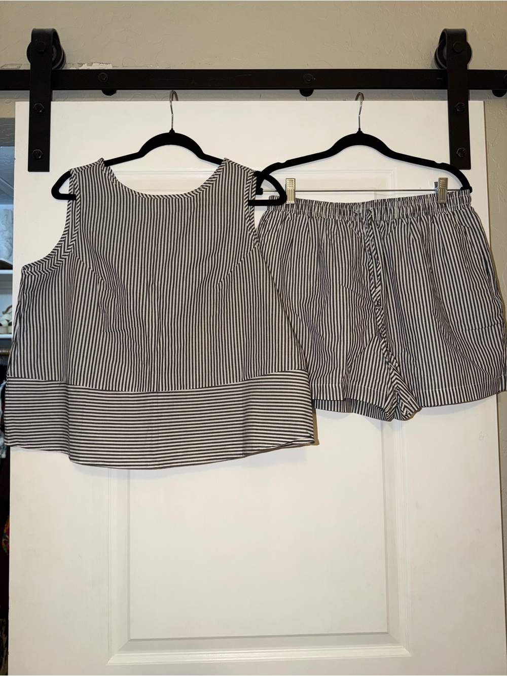 Striped Black & White Sleep Set - Tank Top & Shorts